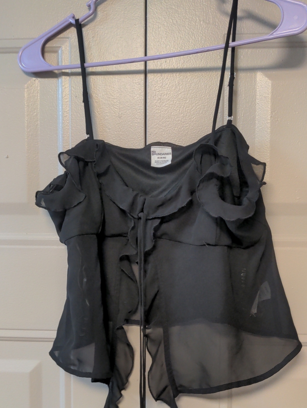 No Boundaries Black Ruffle Chiffon Tie-Front Camisole